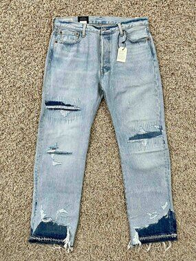 Levi’s Men’s 501 Original Patchwork Distressed Jeans Light Blue Size 36x32 (New)